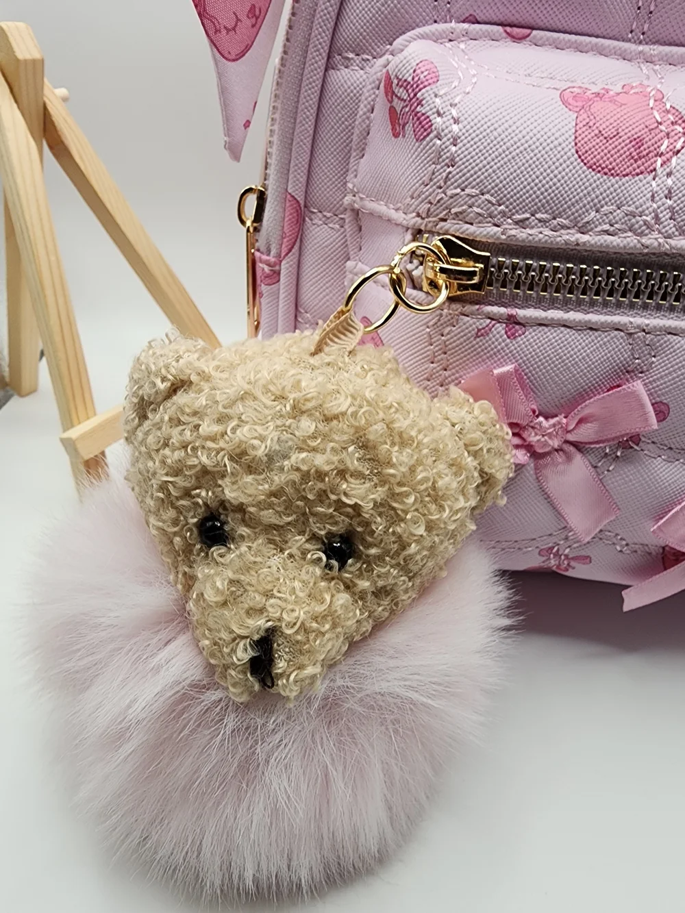 Under One Sky Pink Backpack with Bow and Pom Keychain